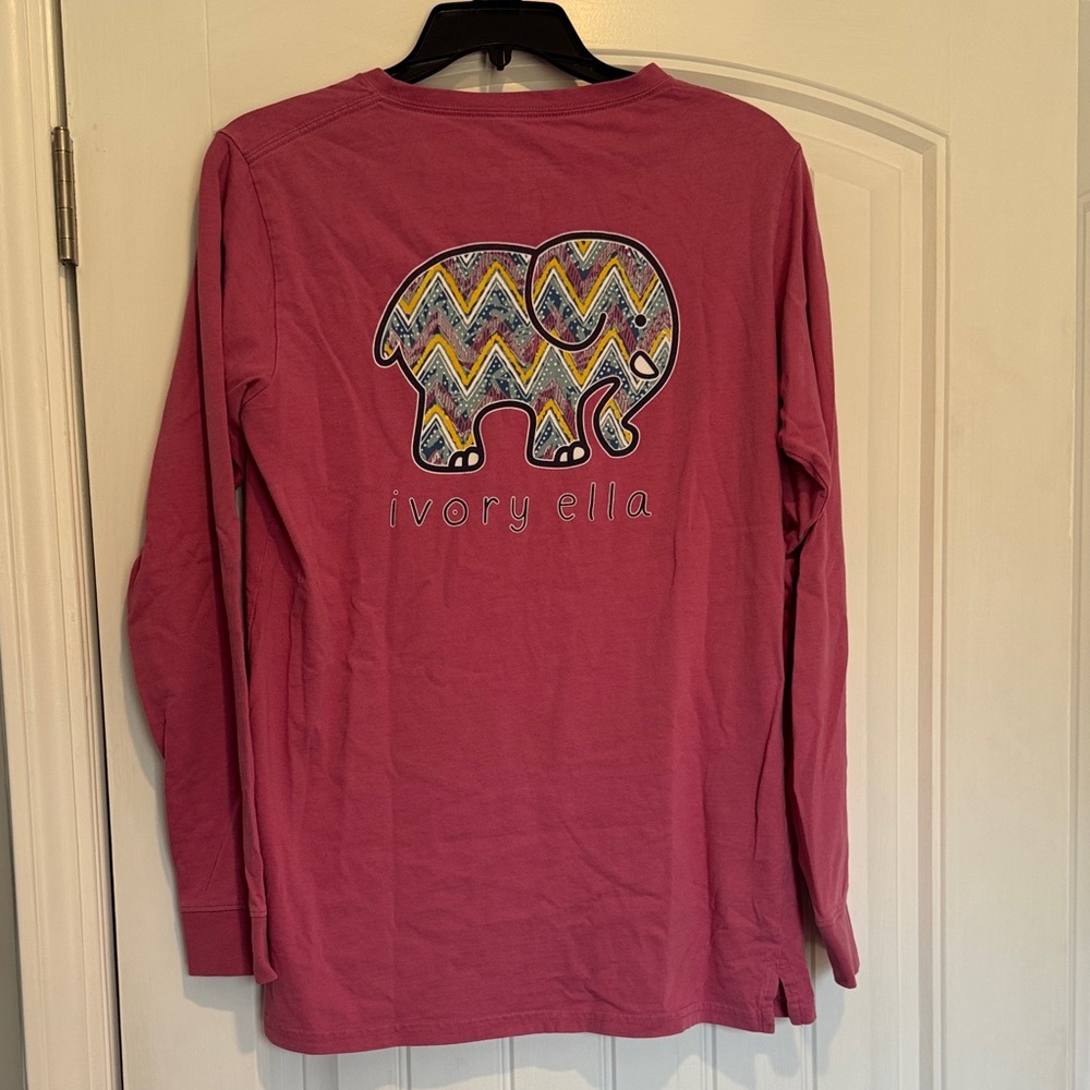 Ivory Ella Long Sleeve Tee in Pink with Patterned Elephant